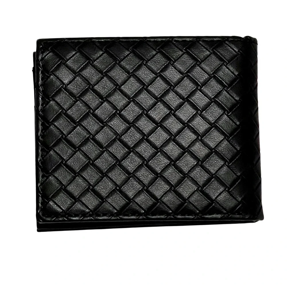 BC Ethic‎ Mens Bifold Wallet Black Faux Leather ID Window Logo Patch NWOT